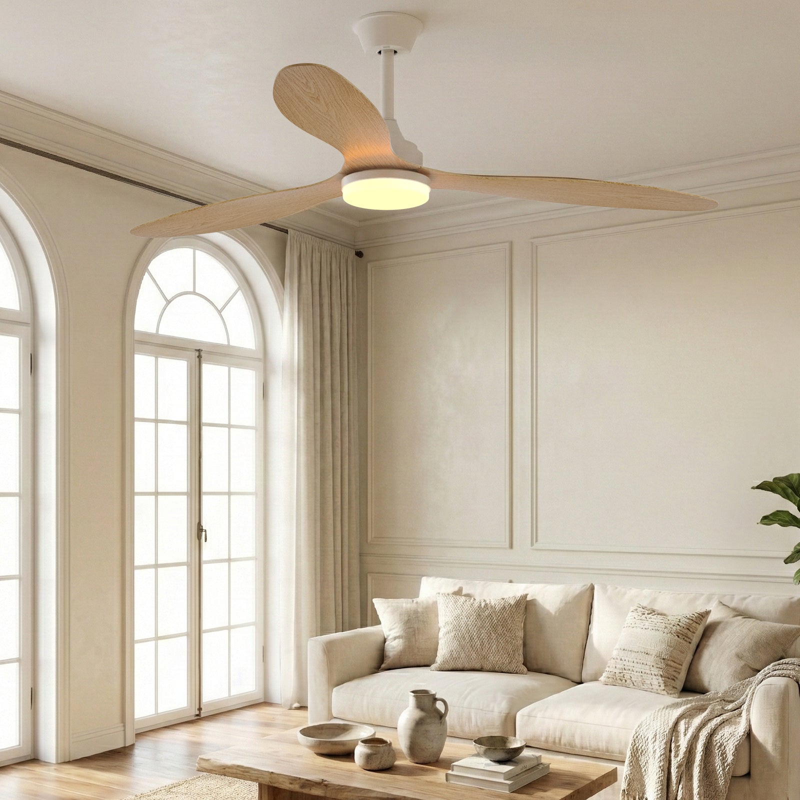Remote Quiet 6 Speeds Black White Modern 52" Pendant Ceiling Fan with Light