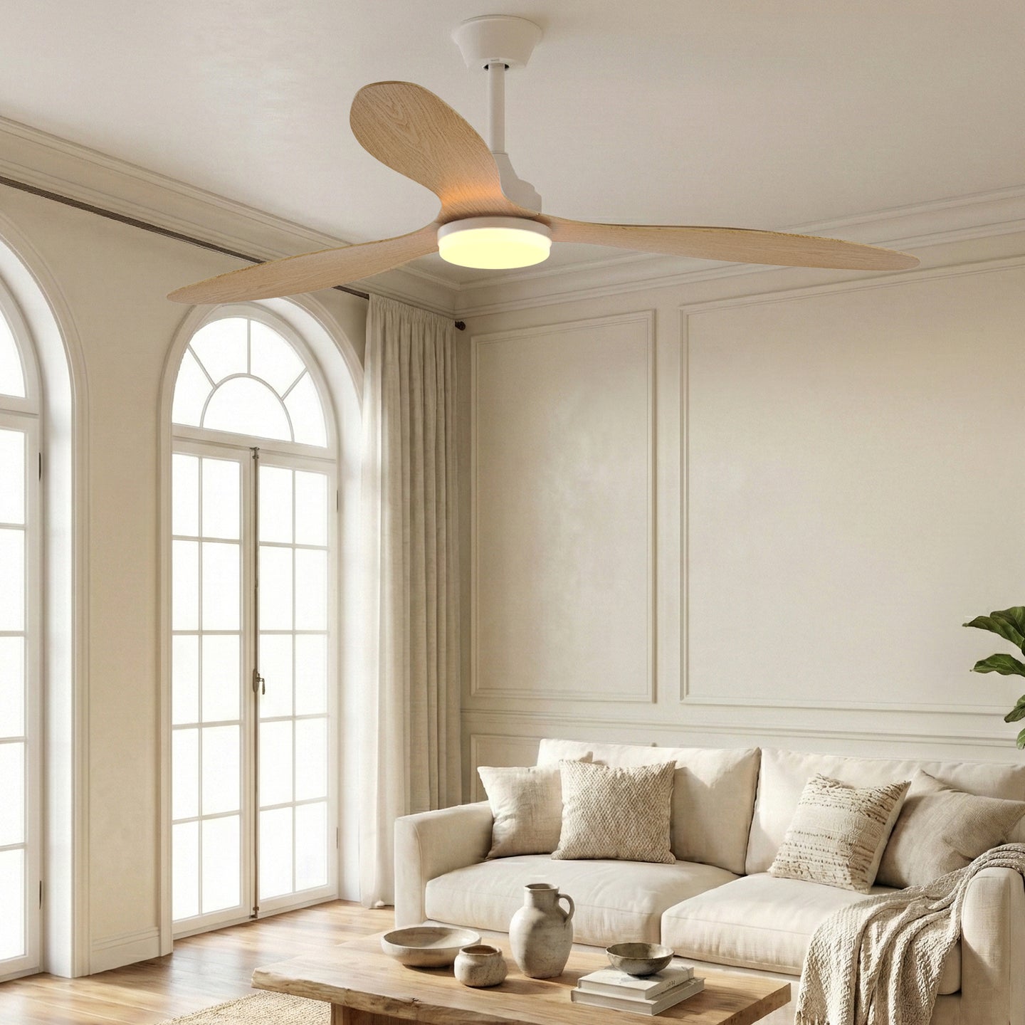 Remote Quiet 6 Speeds Black White Modern 52" Pendant Ceiling Fan with Light