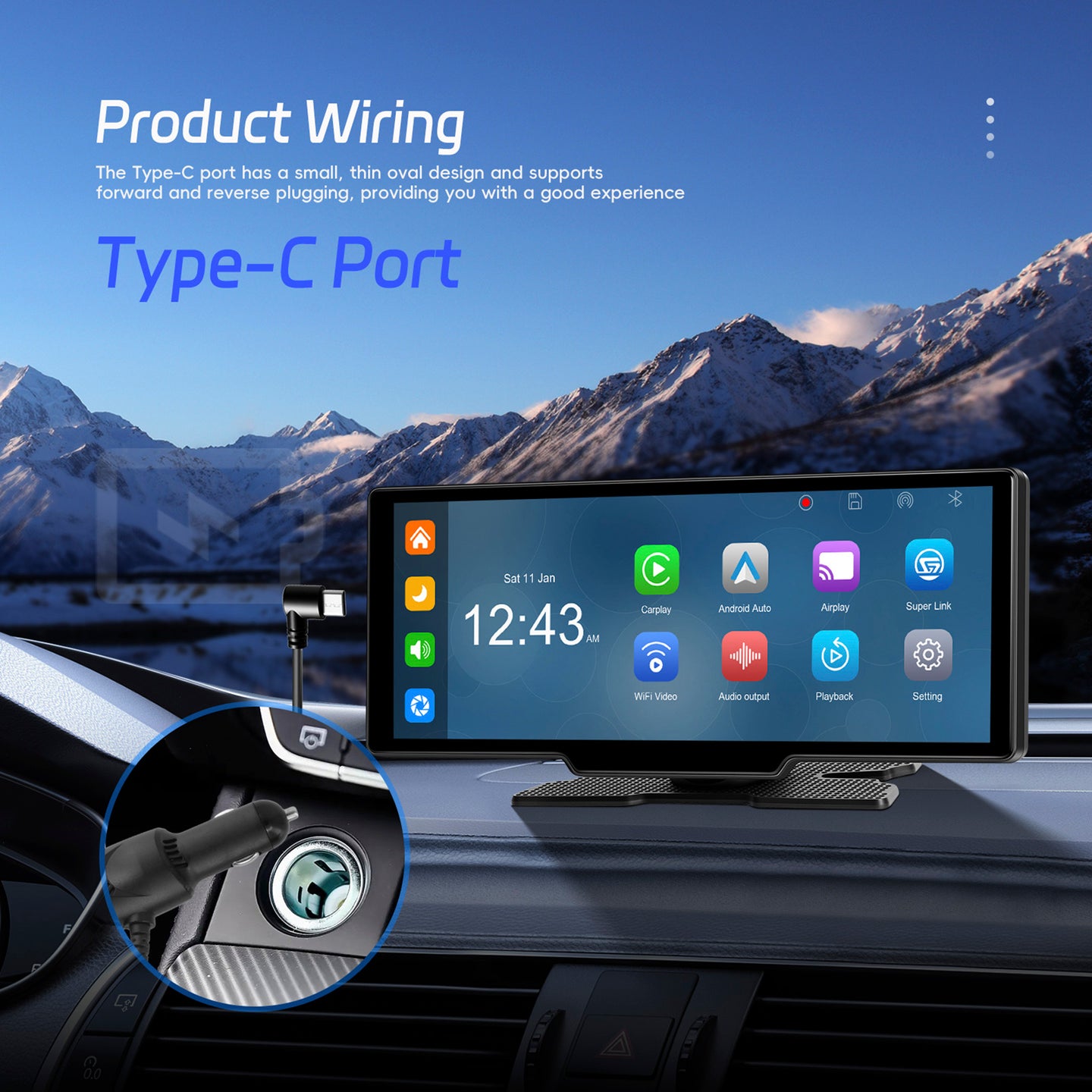 10.26" Portable Bluetooth Car Navigation Wireless Carplay Car Radio AHD Camera