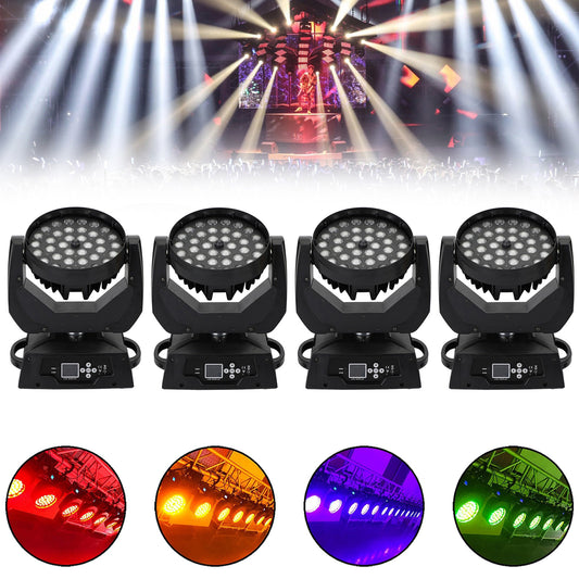 4Pcs 36 x 10W RGBW 4in1 LED Zoom Moving Head 360W Wash Stage Light DMX 15CH