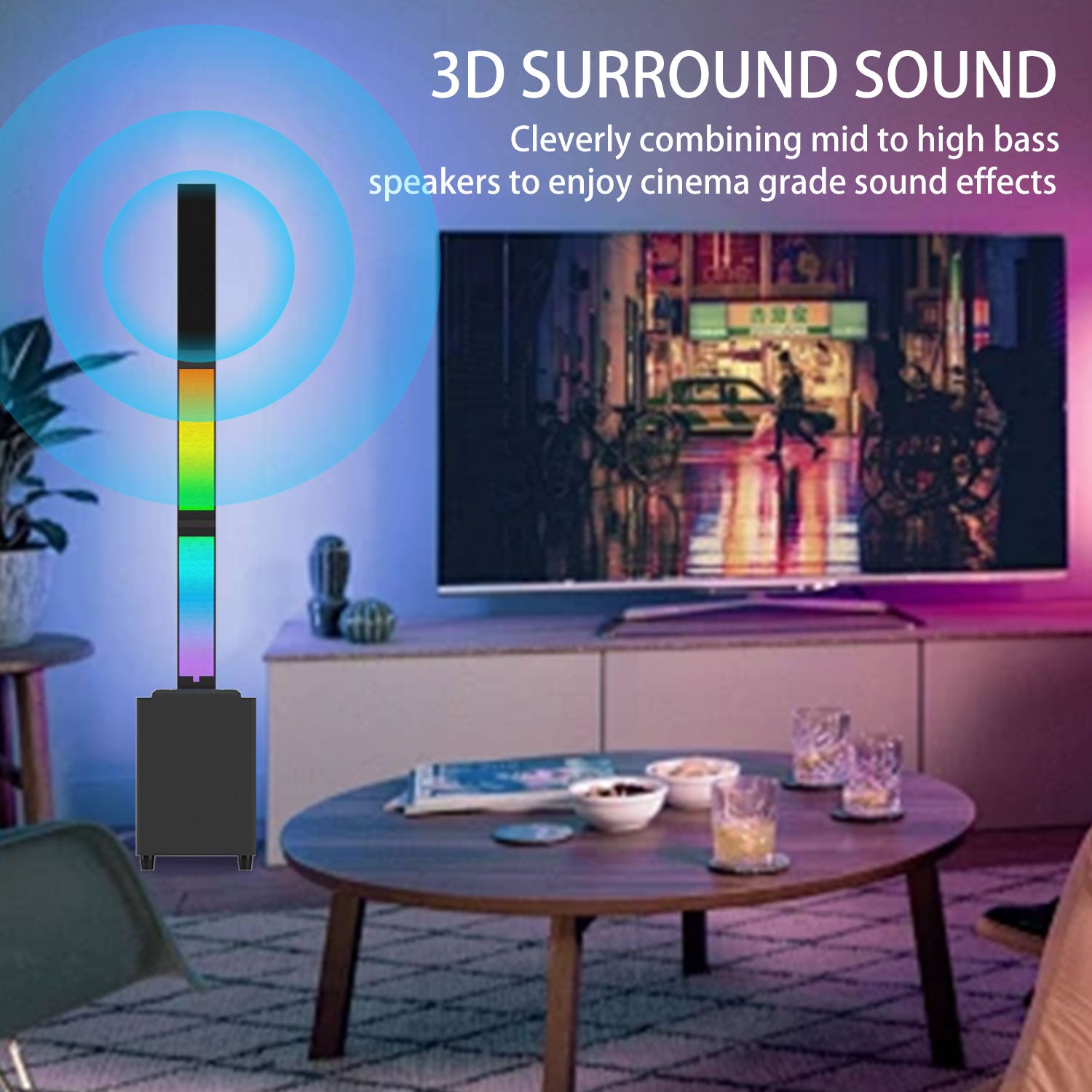 2.1 Channel Bluetooth Speaker System for Home Theater, Detachable Sound Tower with 4" Subwoofer, RGB Lights & Remote for TV, Gaming, Karaoke