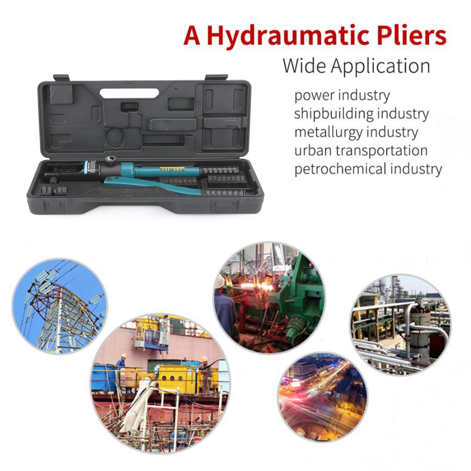 16 Ton Hydraulic Cable Lug Crimper Tool Kit, 6 AWG - 600 MCM, with 11 Upgraded Black Dies & Case
