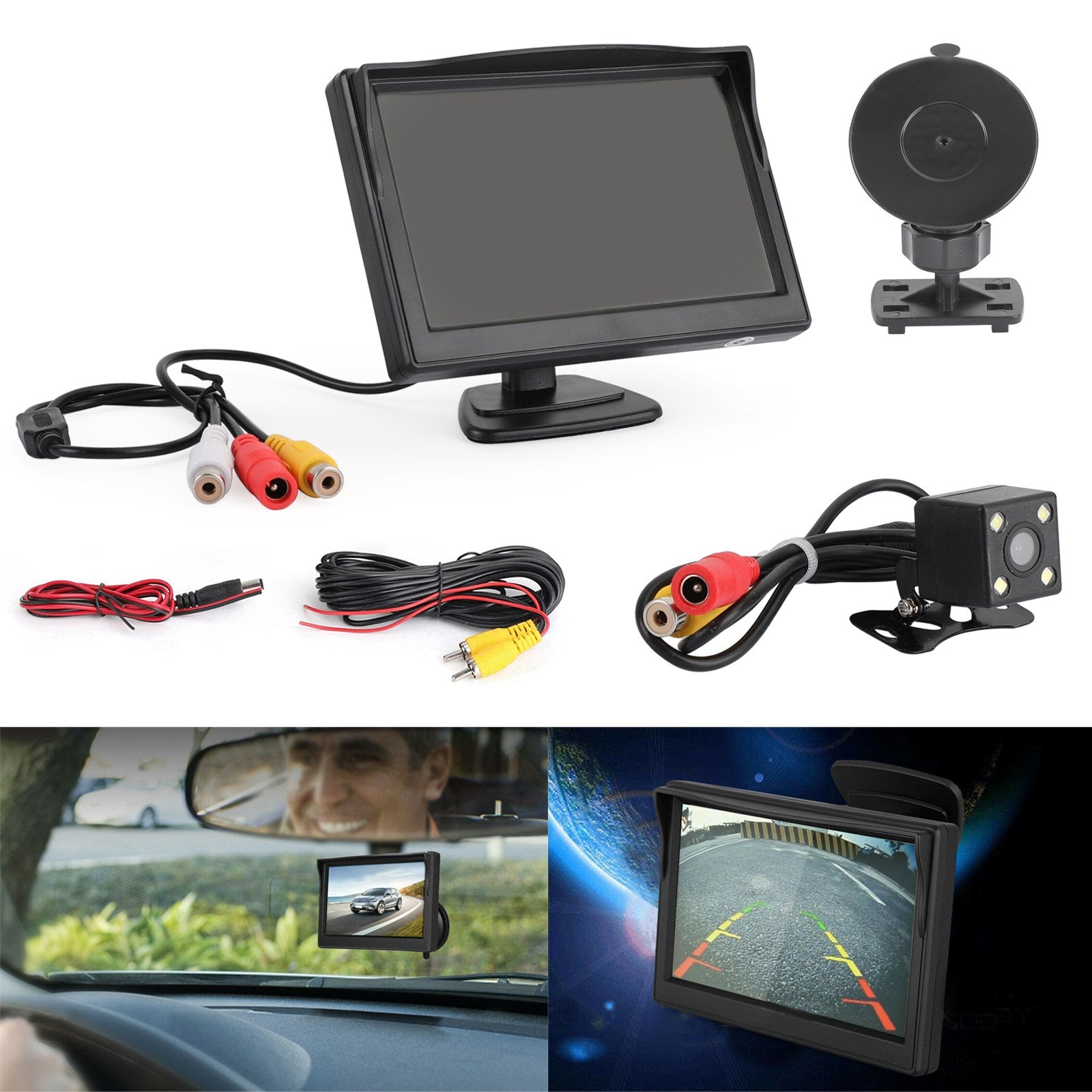 5 inches 2 In 1 TFT LCD Car Monitor + Universal Car Rear View 4LED Camera Kit