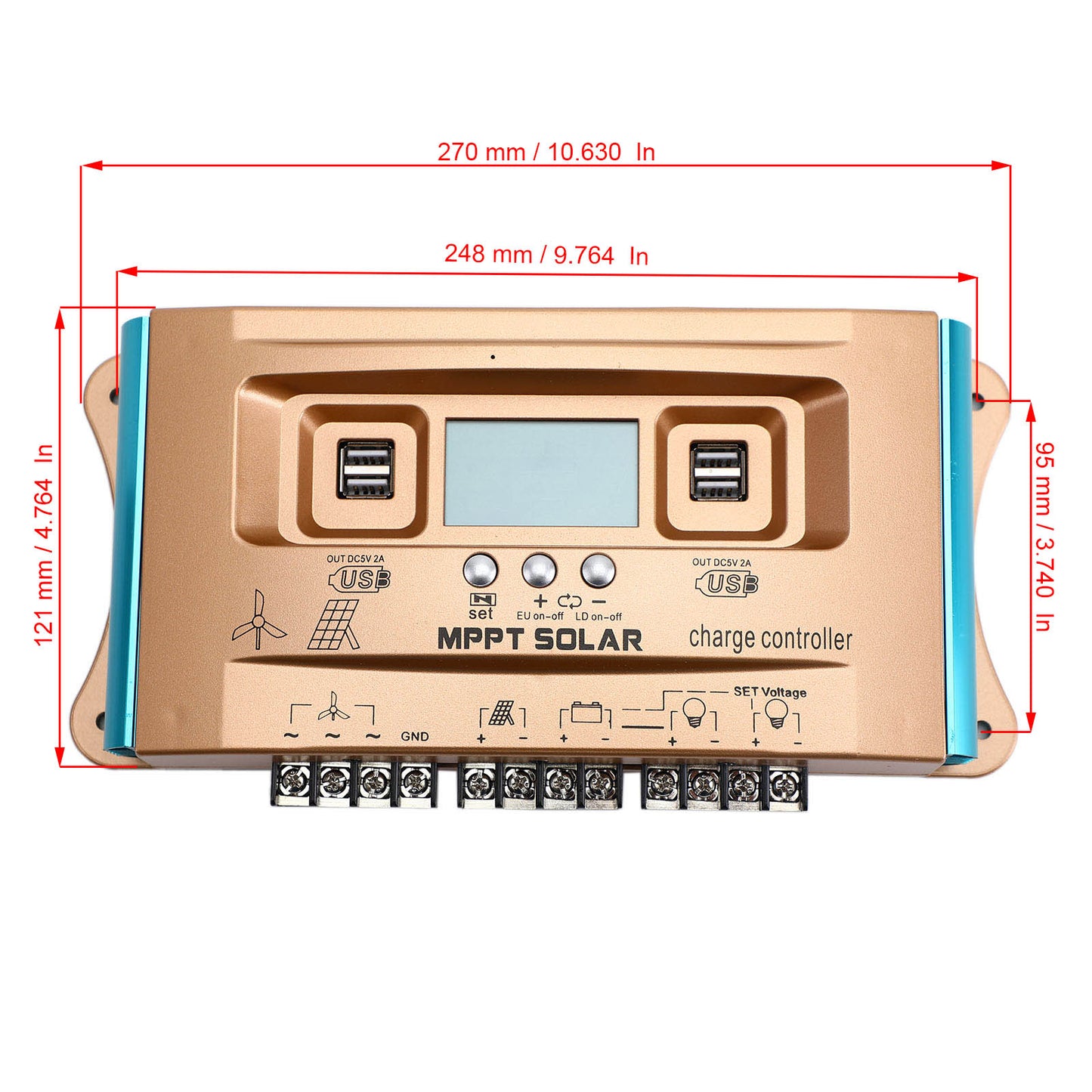 100A MPPT Wind Solar Hybrid Charge Controller, 12V 24V 36V 48V 60V Auto Regulator for Lead-Acid & Lithium Batteries