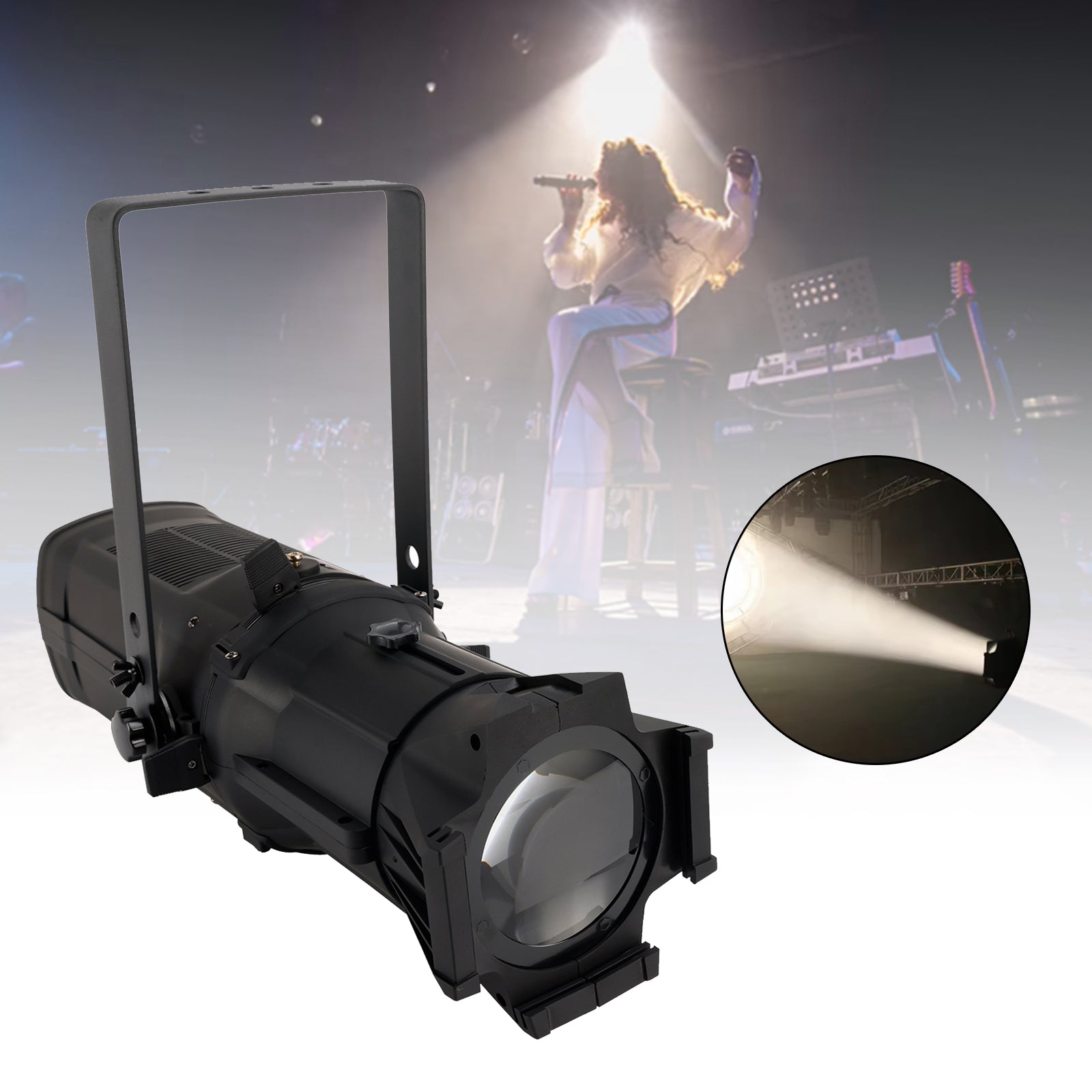 250W COB LED Profile Spotlight, RGBW 4-in-1, High CRI>95 with 15-60° Manual Zoom, DMX Stage Light