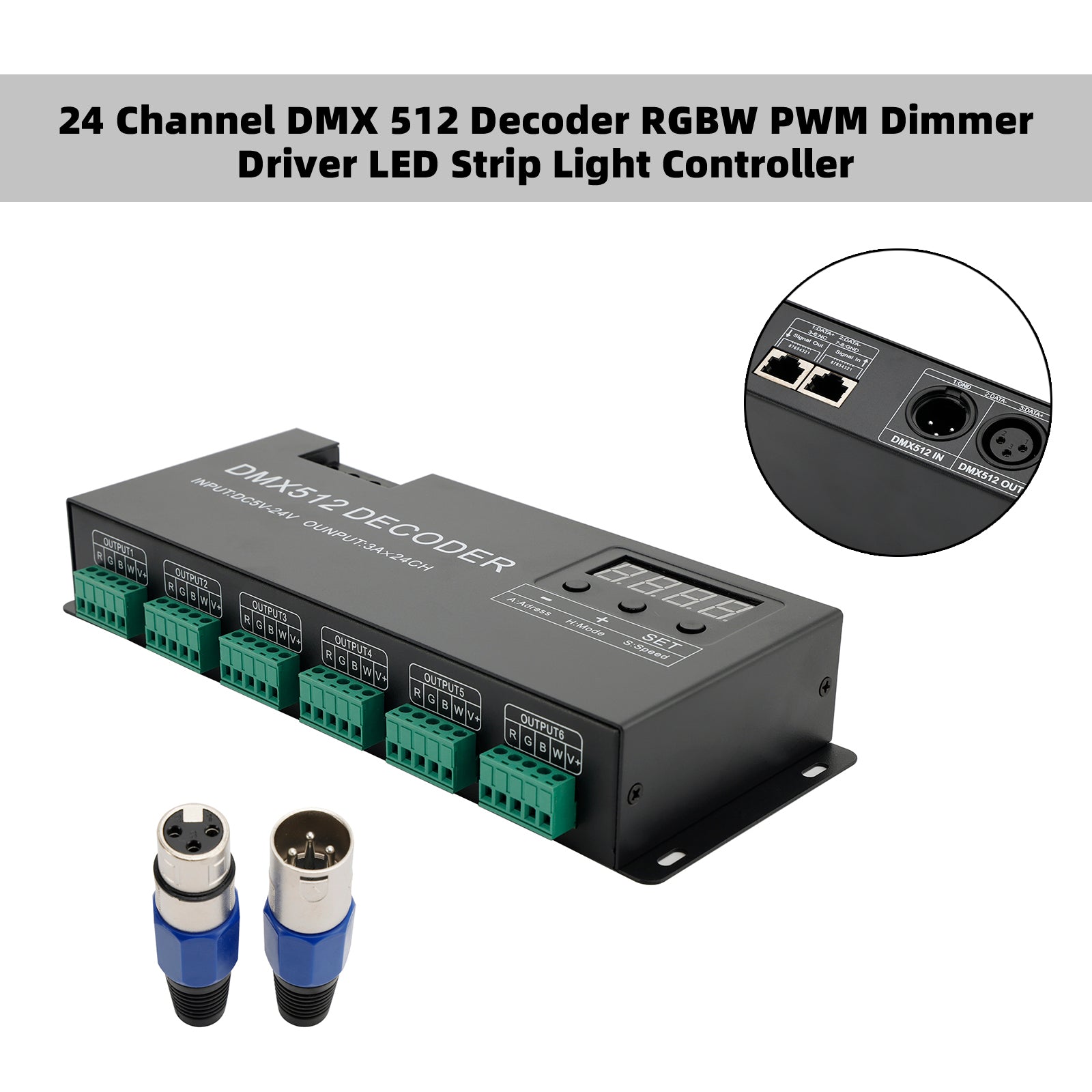24 Channel DMX 512 Decoder RGBW PWM Dimmer Driver LED Strip Light Controller US