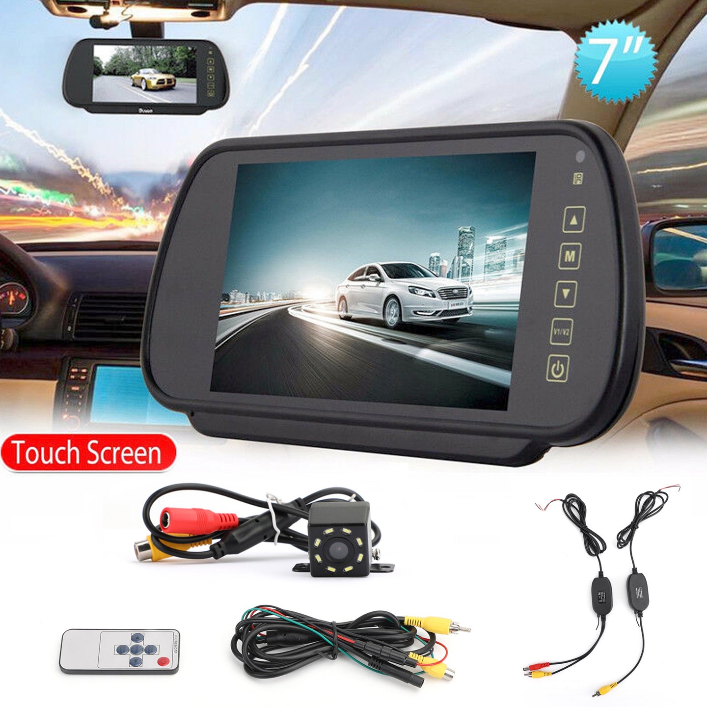 7" LCD Monitor Wireless Car Rear View Kit + 8 LED Rear View Camera