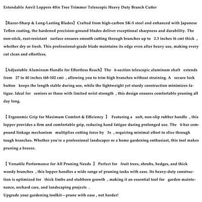 40 Inch Extendable Anvil Loppers – Heavy Duty Telescopic Tree Trimmer & Branch Cutter