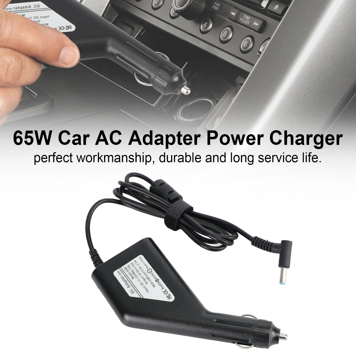 Replacement 65W HP Laptop Charger – 19.5V 3.33A Car & AC Adapter, 4.5x3.0mm