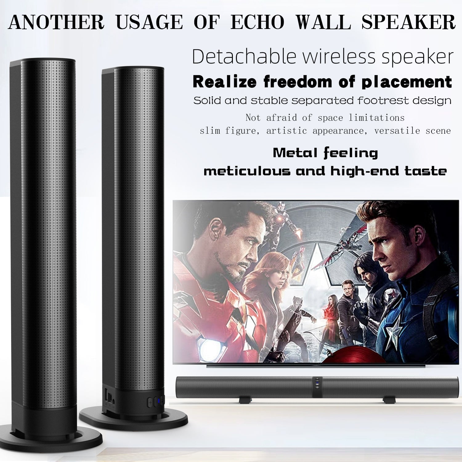 40cm Bluetooth Sound Bar System – Wireless Detachable Subwoofer & 2 Speaker Surround Audio