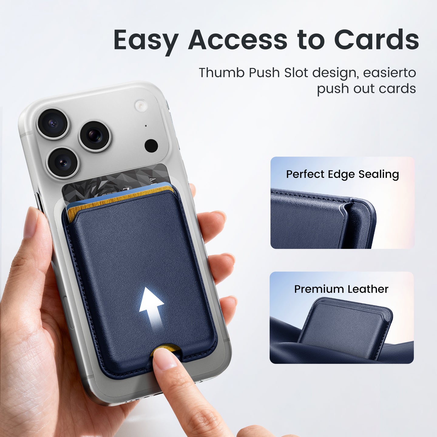 Magnetic Card Holder MagSafe Wallet 3 Card Holder RFID Protection iPhone Wallet Magnetic Strength Vegan Leather for iPhone 17/16/15/14/13/12 Series and Selected Samsung Devices Dark Blue