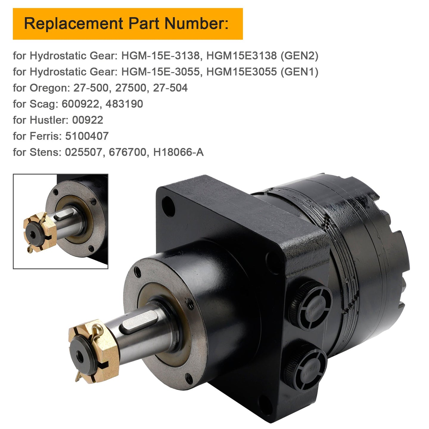 Hydraulic Wheel Motor, Replaces Scag 483190, Hydro Gear HGM-15E-3138, Ferris 5100407