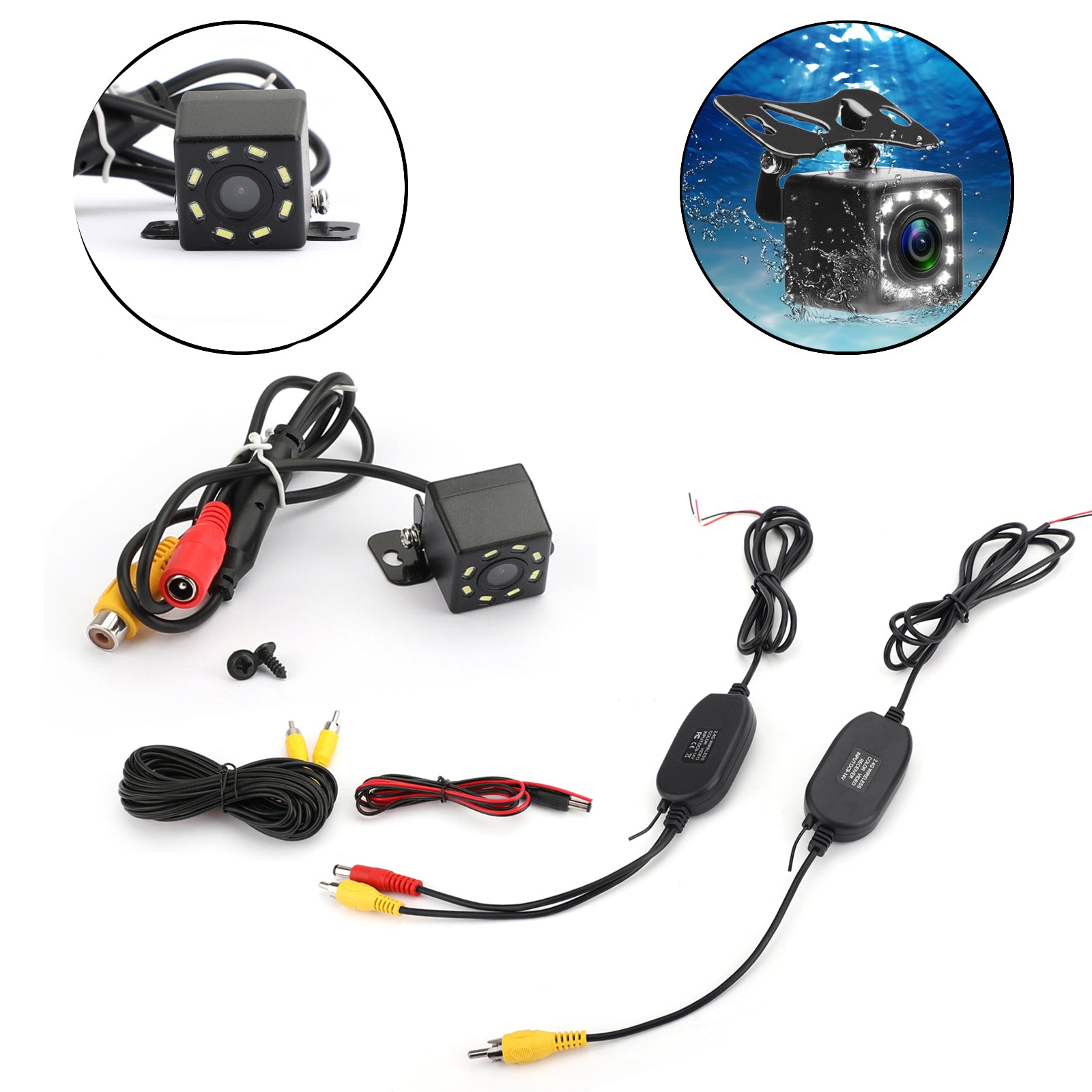 Wireless Video Transmitter and Receiver + 8LED HD Backup Camera Car Rear Front Side View 2.4GHz HD