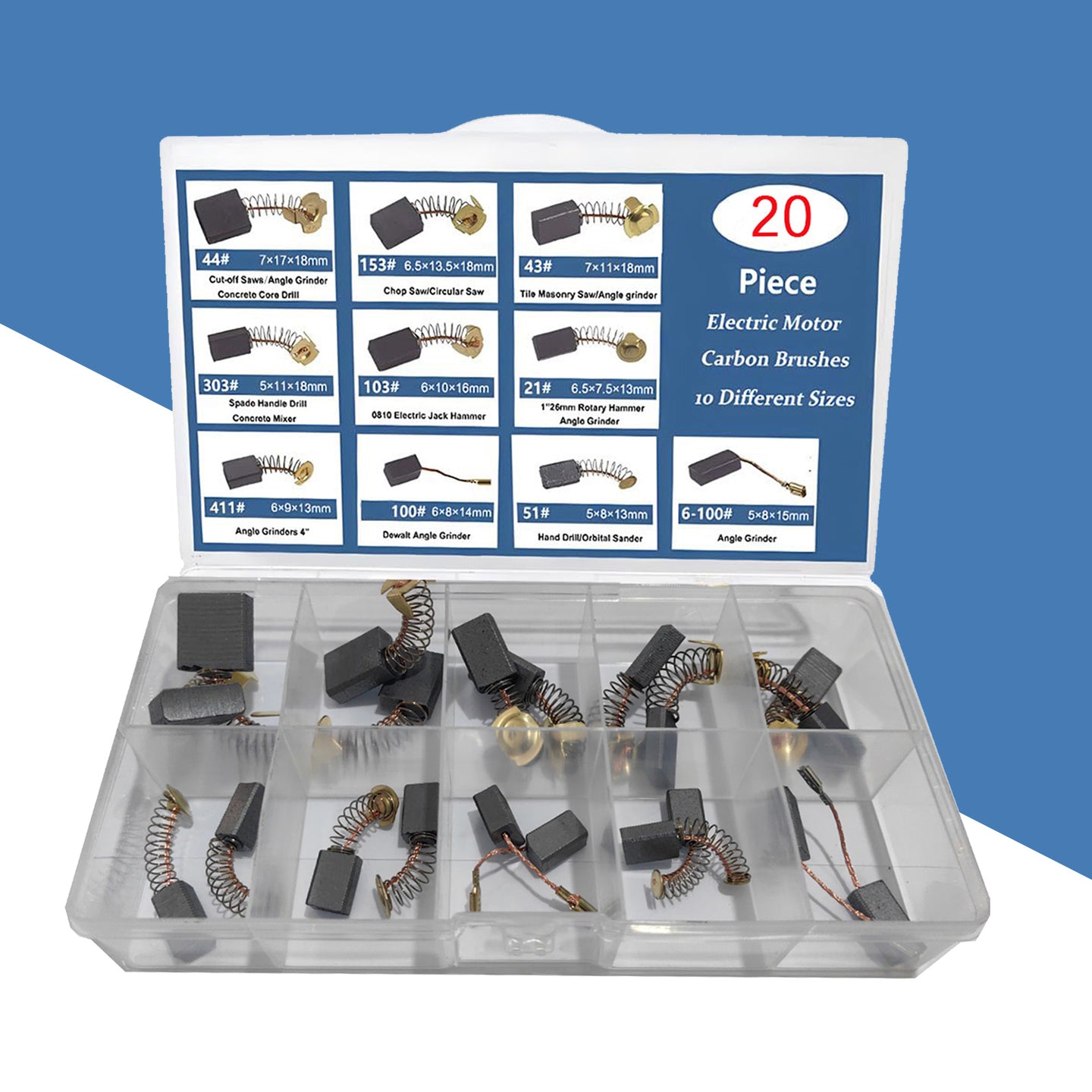 20Pcs 10 Sizes Electric Motor Carbon Brushes Replacement For Power Tool