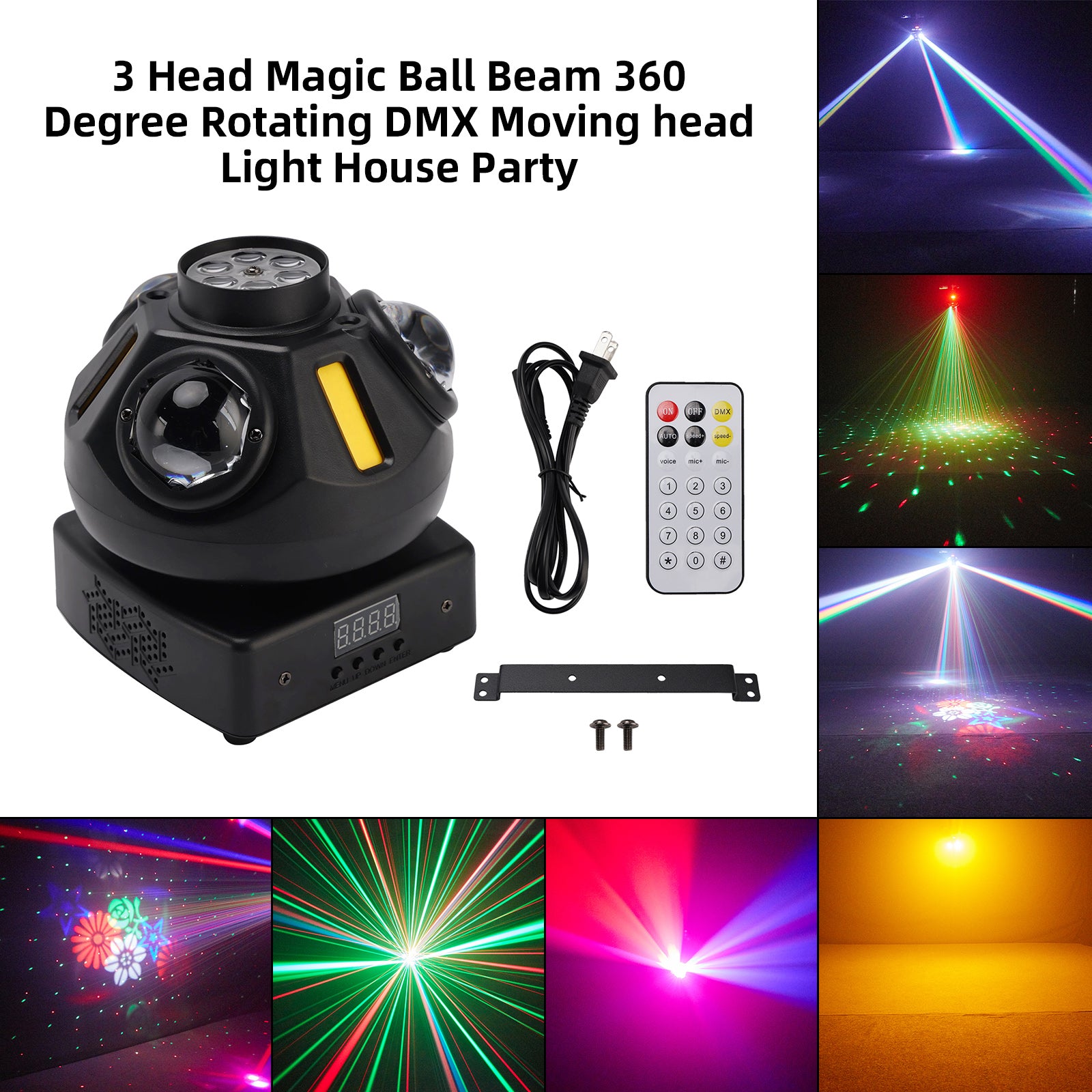 3 Head Magic Ball Beam 360 Degree Rotating DMX Moving head Light House Party
