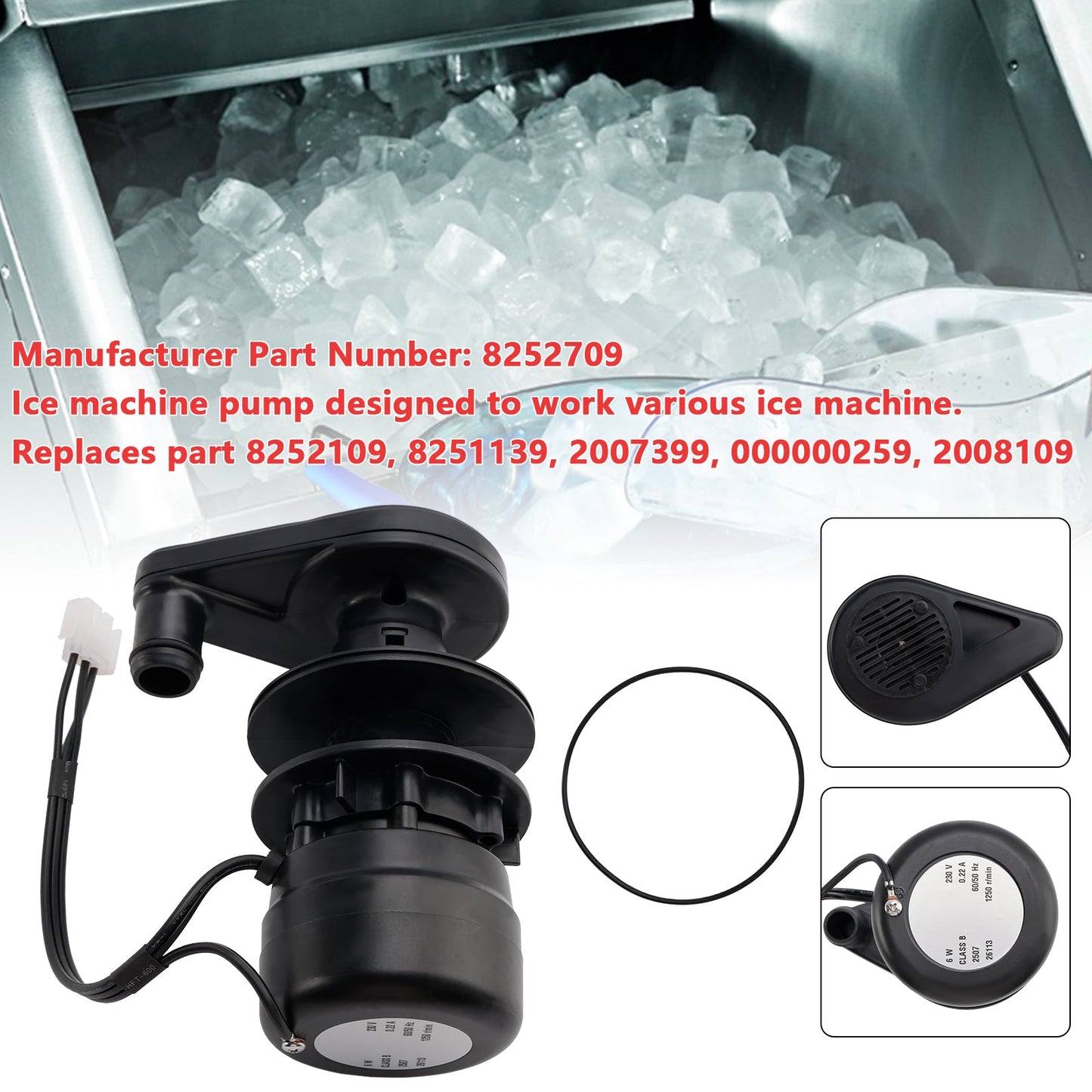 8252709 Ice Machine Water Pump 230V, Replacement for Manitowoc Part# 8251139, 2007399