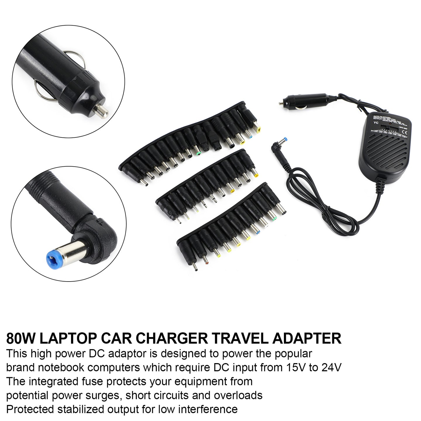 80W Car Laptop Notebook Charger Travel Adapter Universal 34 Tips Power Supply