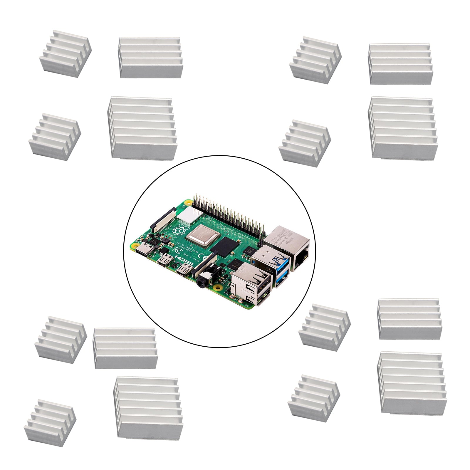 Aluminum Heatsink 16PCS Radiator Cooler Kit with Sticker Raspberry Pi 4B