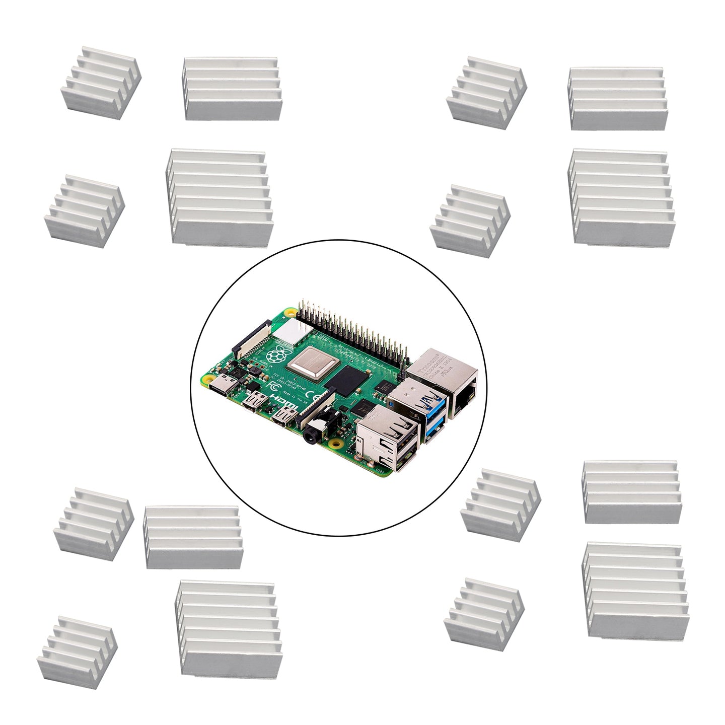 Aluminum Heatsink 16PCS Radiator Cooler Kit with Sticker Raspberry Pi 4B