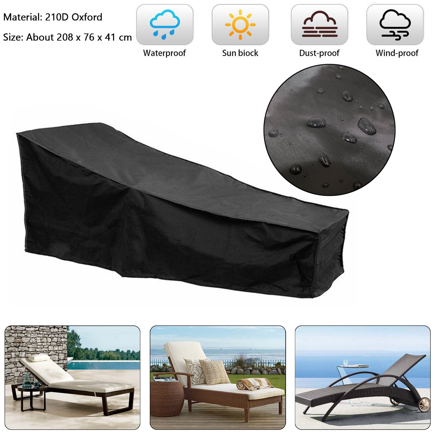 Waterproof Sun Lounge Chair Dust Oxford Outdoor Garden Patio Cover
