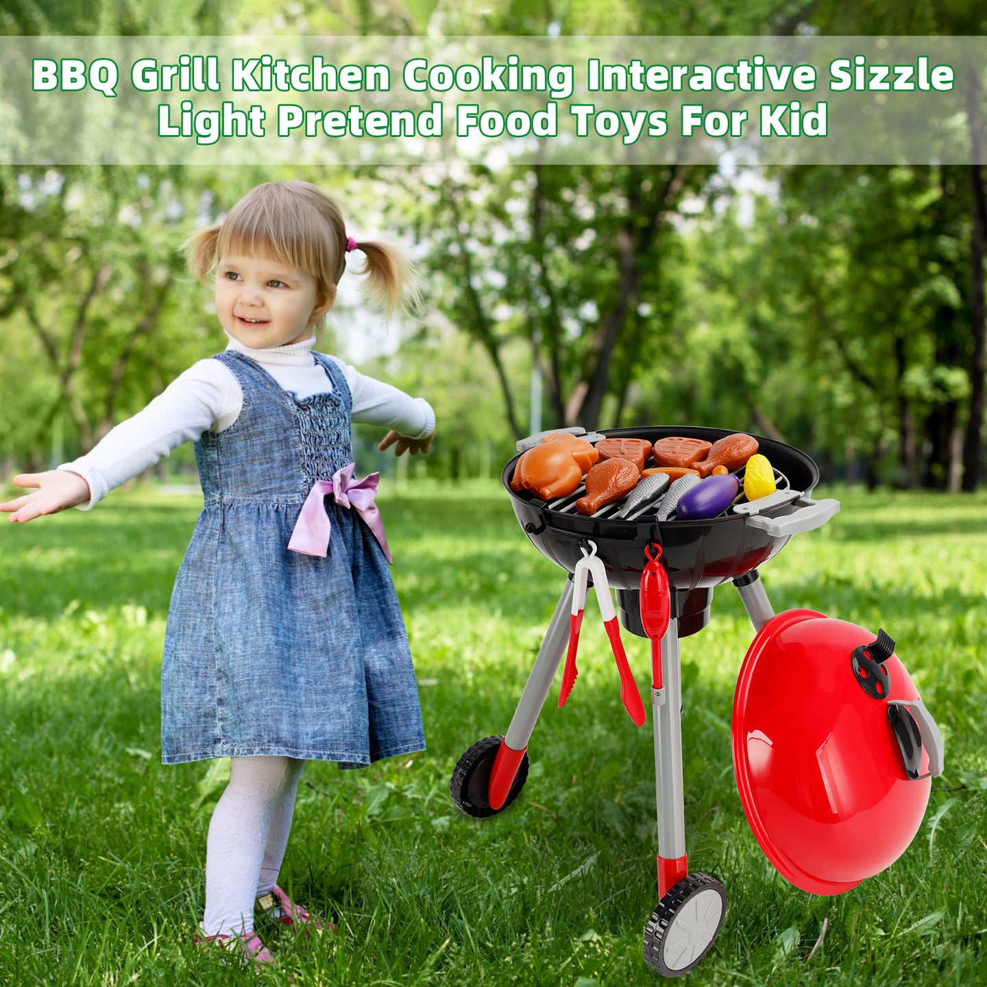 BBQ Grill Kitchen Cooking Interactive Sizzle Light Pretend Food Toys For Kid