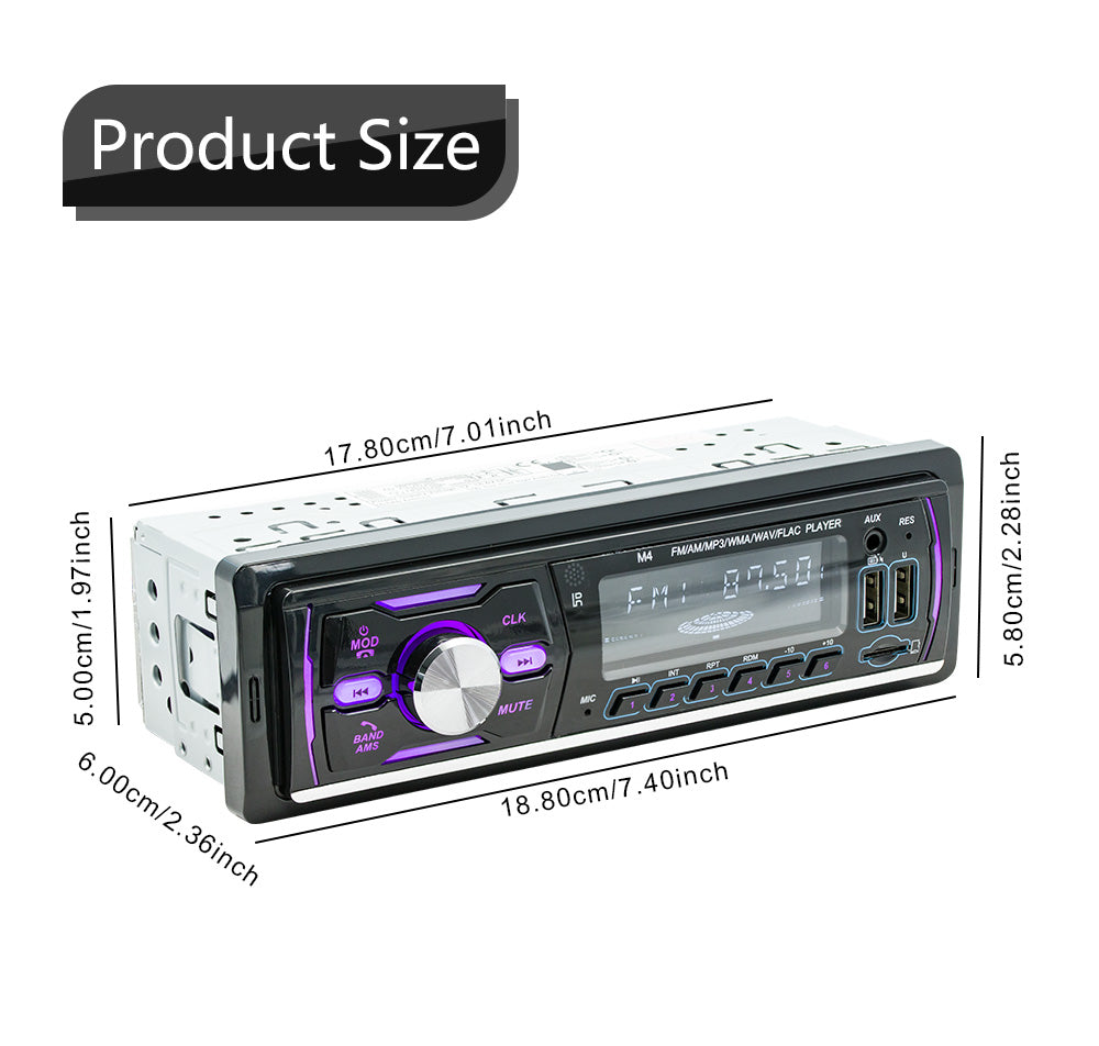 M4 Bluetooth Autoradio 1 Din Car Radio Stereo MP3 Player USB AUX FM AM RDS DAB+