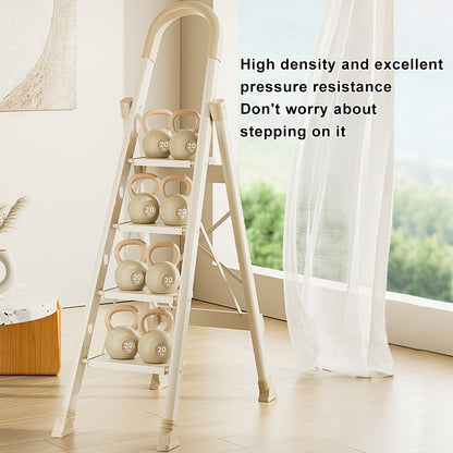 4-Step Ultra-Slim Folding Ladder, 2.8" Thick with Safety Handrail & Wide Anti-Slip Pedals, 330 lbs Capacity (White)