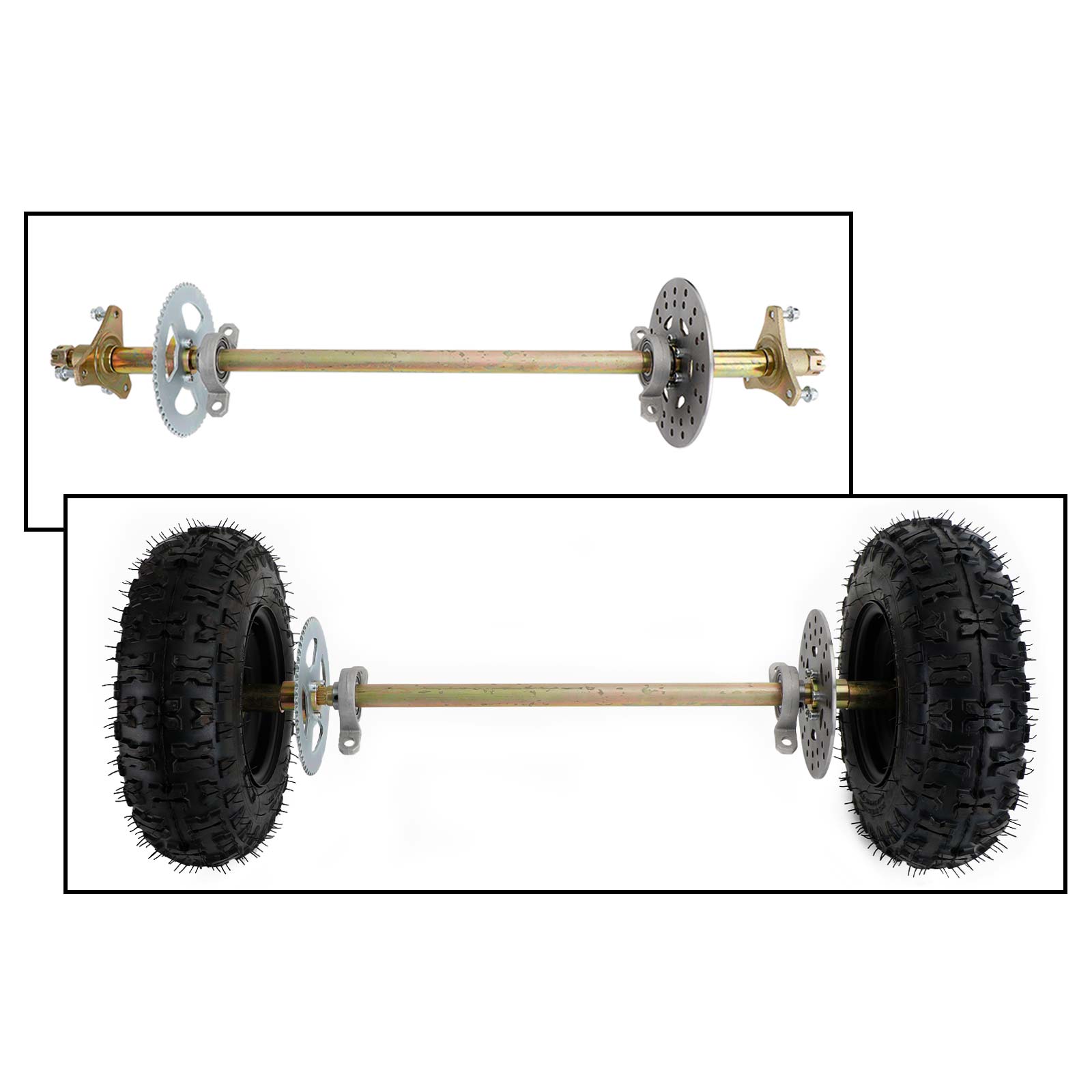 29" (740mm) Complete Rear Live Axle Kit with 6" Wheels, Tires, T8F Sprocket & Brake for Go Kart ATV Drift Trike