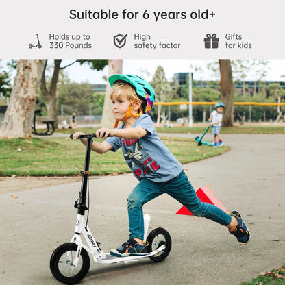 White Foldable Kick Scooter Ages 6+, Teens/Adults Max 220lb