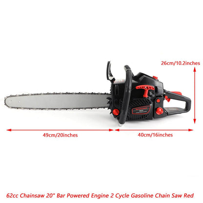 62cc Gas Chainsaw with 20-Inch Bar, 2.5kw 2-Stroke Engine for Tree Cutting & Garden Pruning