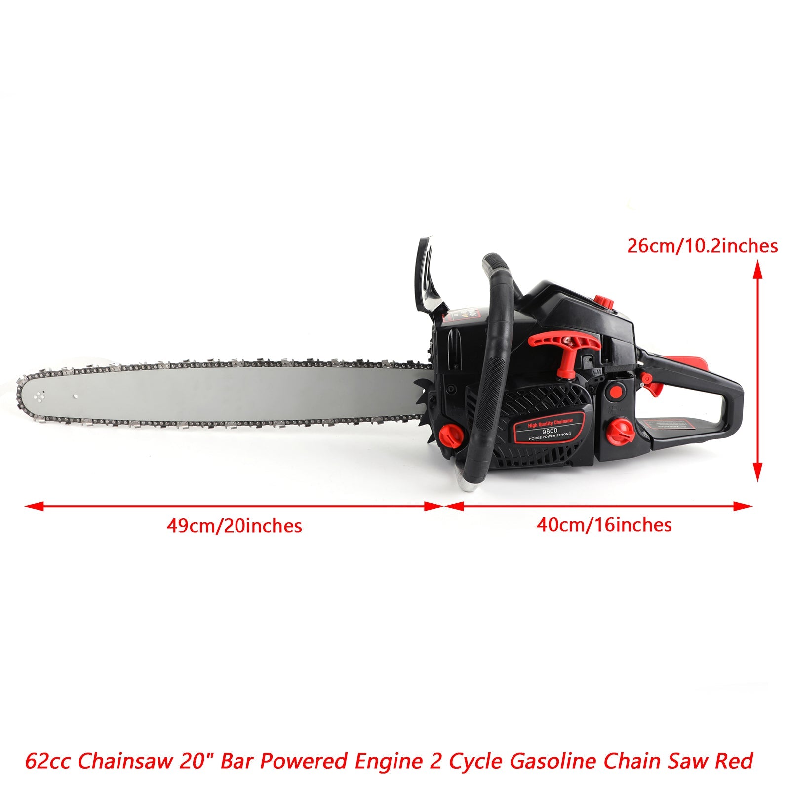 62cc Gas Chainsaw 20" Bar Gasoline Powered Chain Saw 2 Cycle Engine Cutting