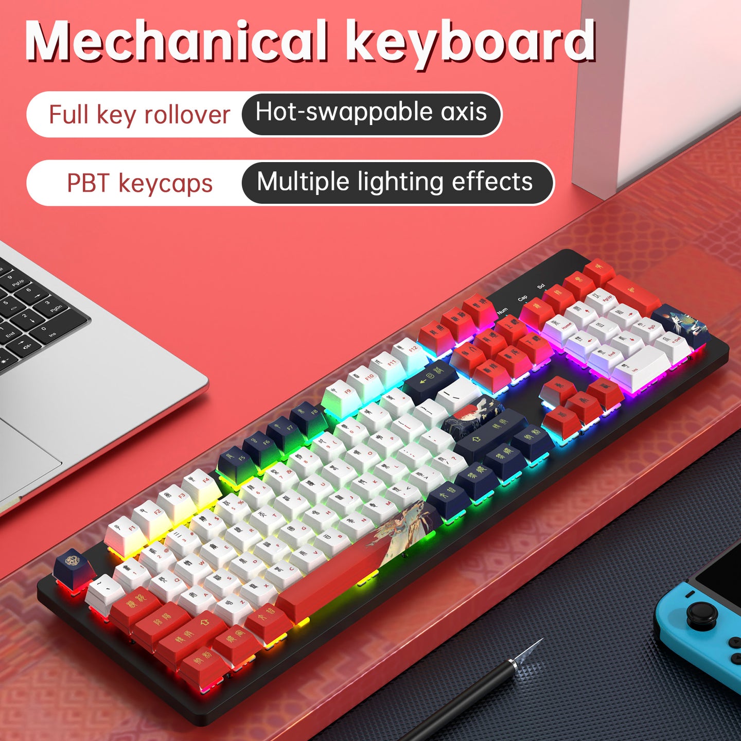104Key Wired Mechanical Linear Switch Gaming Keyboard With Blue Switch RGB Light