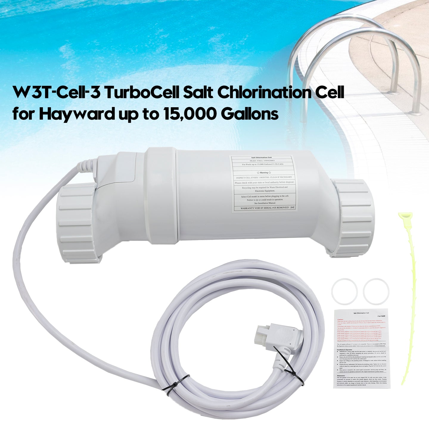W3T-Cell-3 Replacement Salt Chlorination Cell, 15,000 Gallon TurboCell for Hayward AquaRite & SwimPure Systems