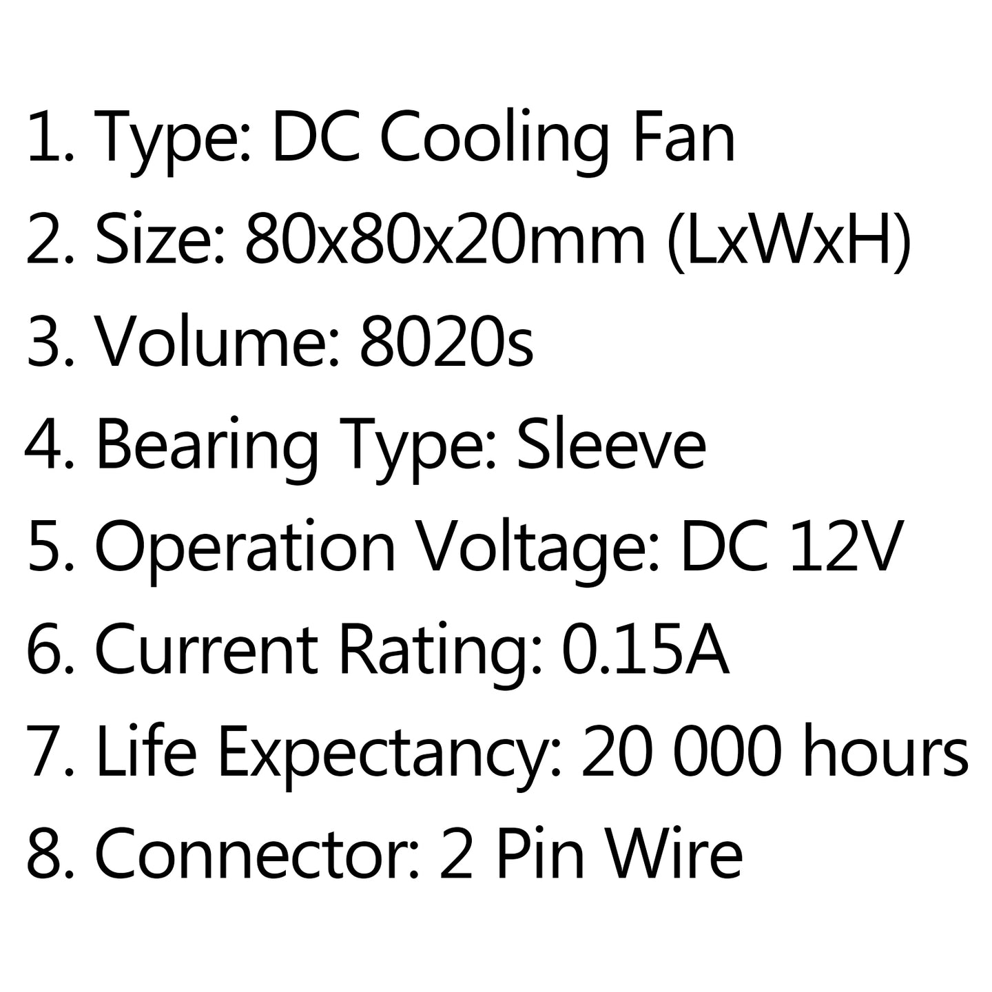 4Pcs DC Brushless Cooling PC Computer Fan 12V 8020s 80x80x20mm 0.15A 2 Pin Wire