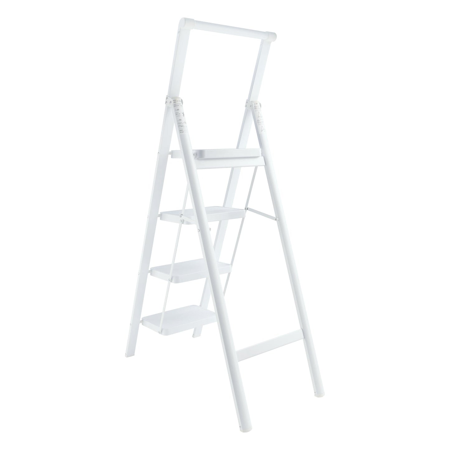 4-Step Ultra-Slim Folding Ladder, 2" Thick Carbon Steel Step Stool with Wide Anti-Slip Pedals, 330 lbs Capacity (White)