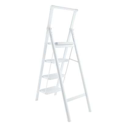 4-Step Ultra-Slim Folding Ladder, 2" Thick Carbon Steel Step Stool with Wide Anti-Slip Pedals, 330 lbs Capacity (White)
