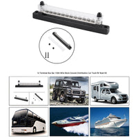 150A 12 Terminal Bus Bar Kit with Cover, Power & Ground Distribution Block for Automotive, Marine, RV & Solar