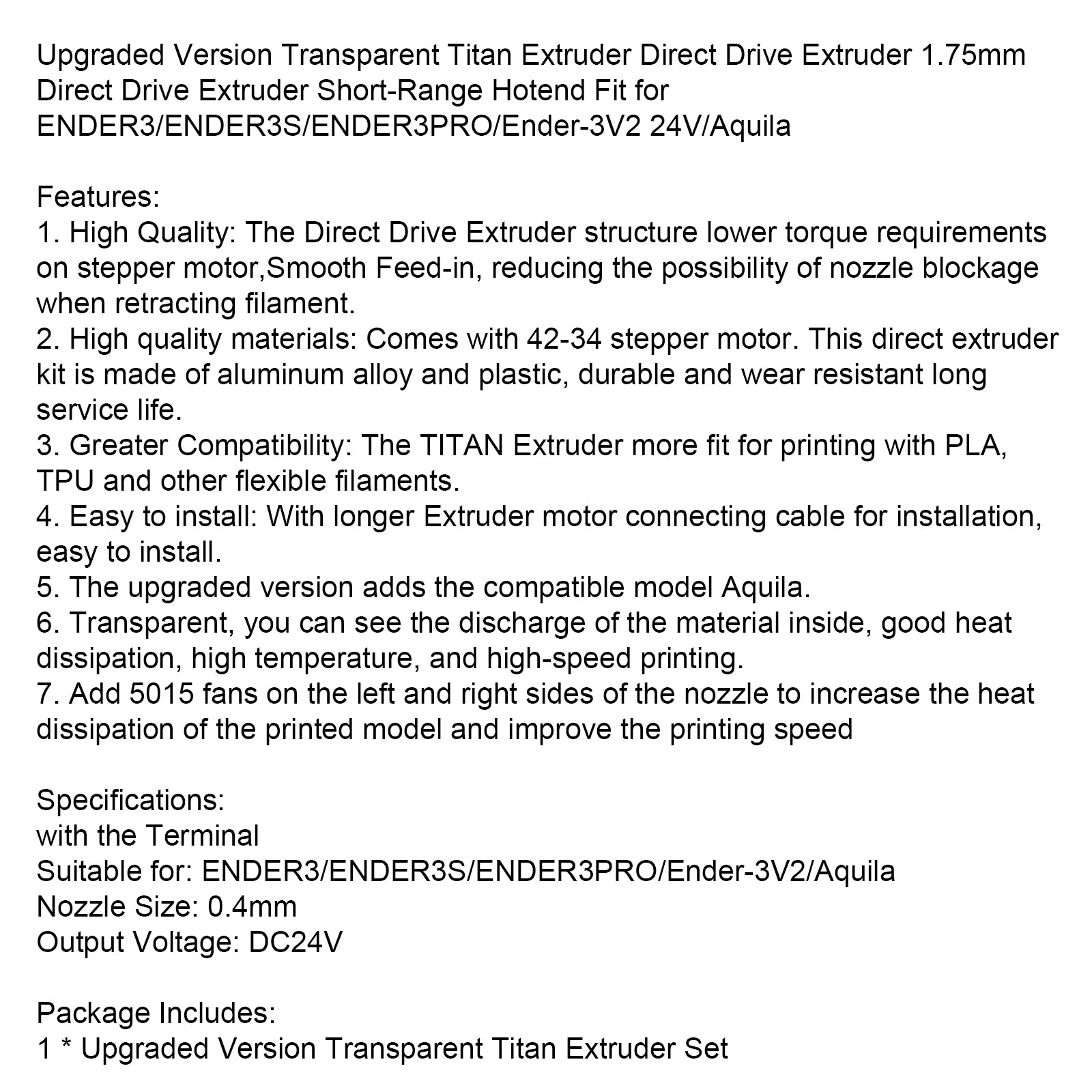 Upgraded Transparent Extruder Direct Drive Extruder for ENDER3 Aquila 24V