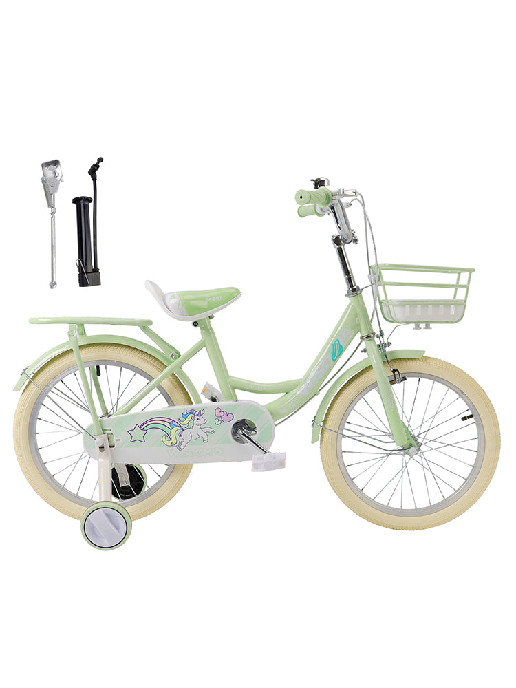 16" Child Bicycle Girls Bike with auxiliary wheels & Rack & Basket Green