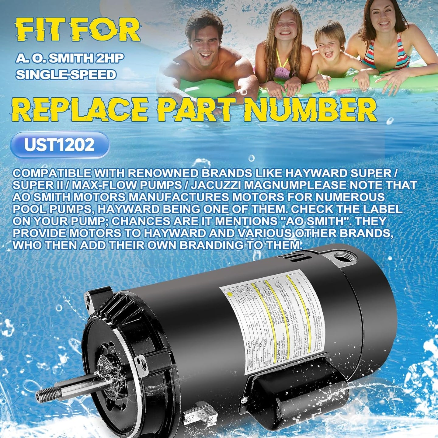 SP2615X20 Pool Pump Motor UST1202 2 HP Motor 115/230V