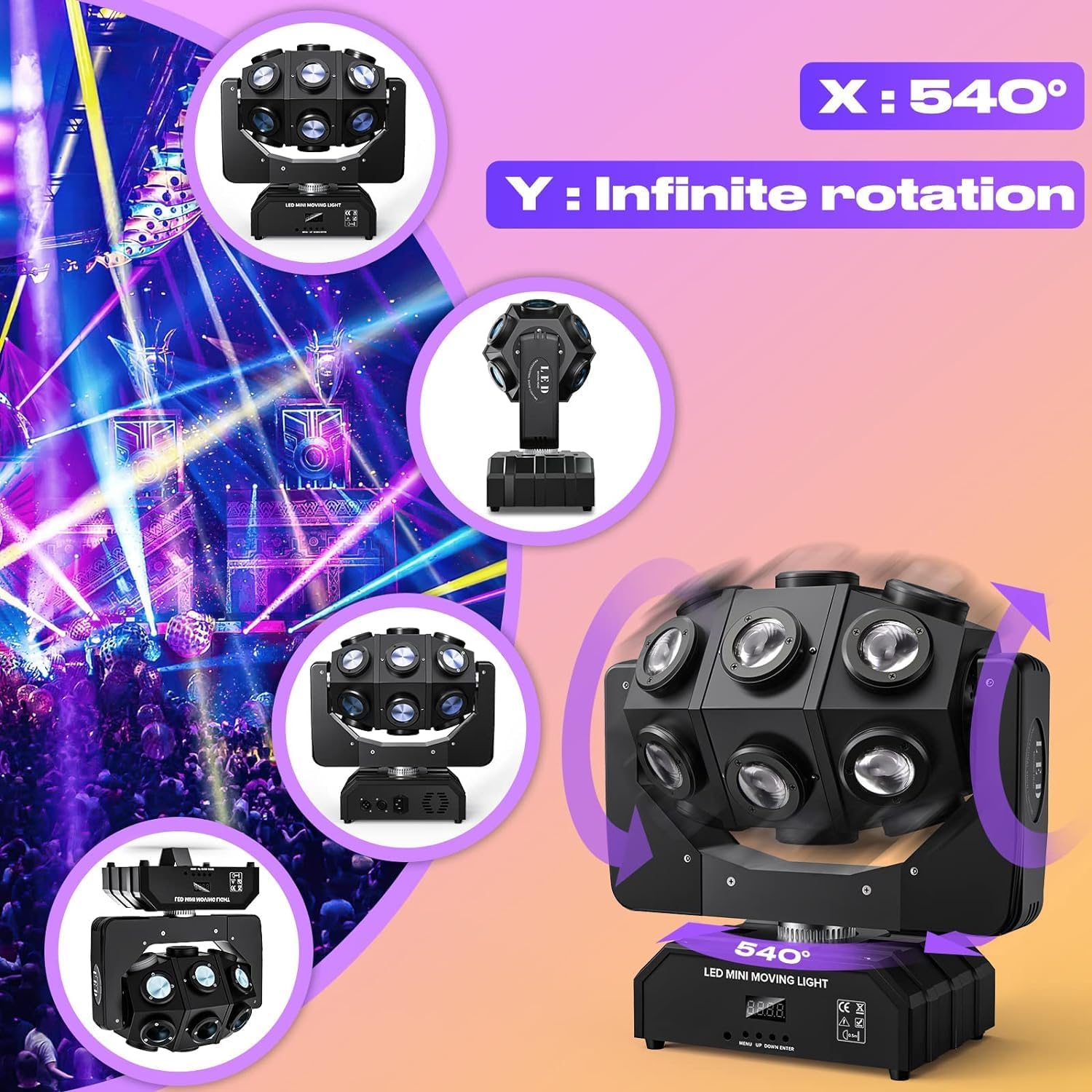 Moving Head Beam Light 180W Moving Head Light RGBW 360?¡ãRotation DJ Lights DMX 512 with Sound Activated