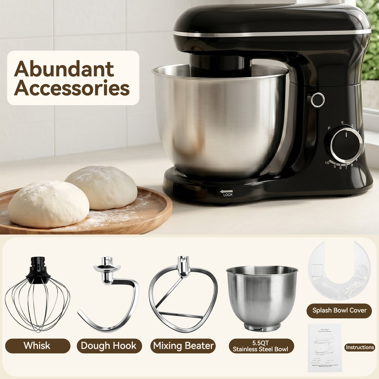 7.4QT Electric Stand Mixer & Dough Maker with Ferment Function (10-Speed)