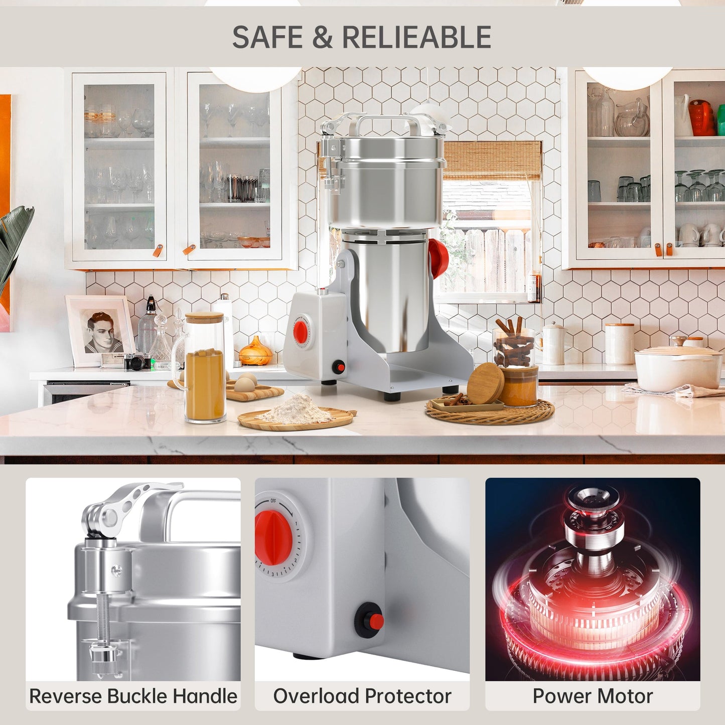 700g 2400w Electric Grain Mill Grinder for Flour Wheat Grind Coffee Beans High Speed