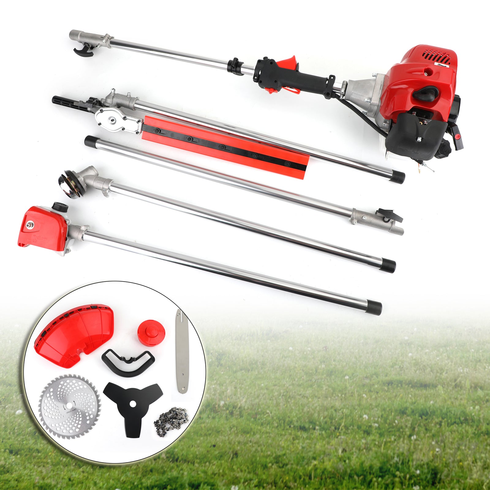 5-in-1 52cc Petrol Garden Tool Set – Hedge Trimmer, Chainsaw, Brush Cutter, Pole Saw & More