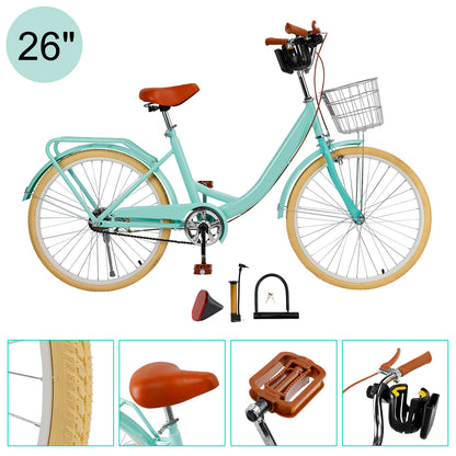 24/26 inch Women City Bicycle Beach Cruiser Bike with Basket & Rack