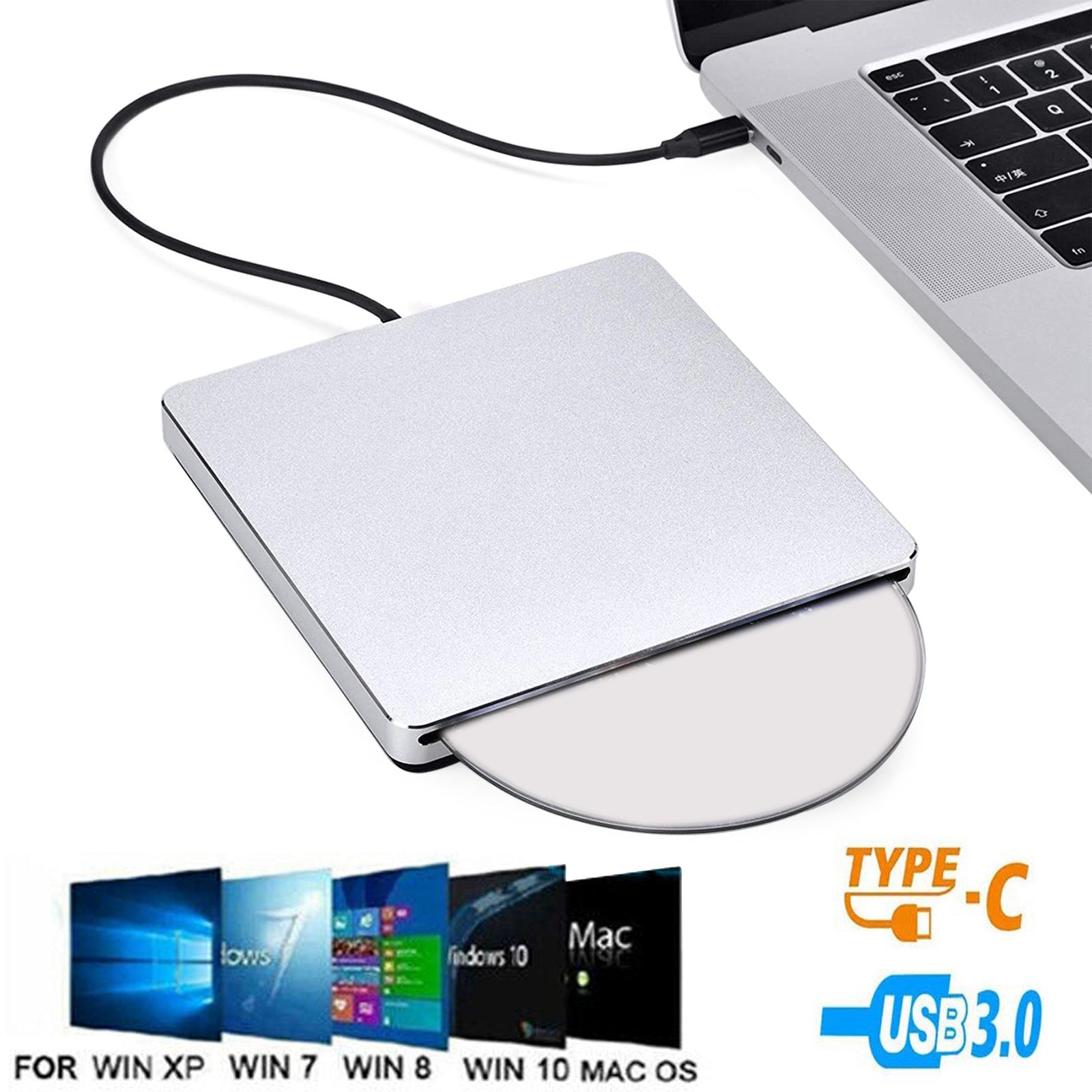 External CD/DVD Drive USB 3.0 for Laptop, PC, Mac - Burner, Player & Writer