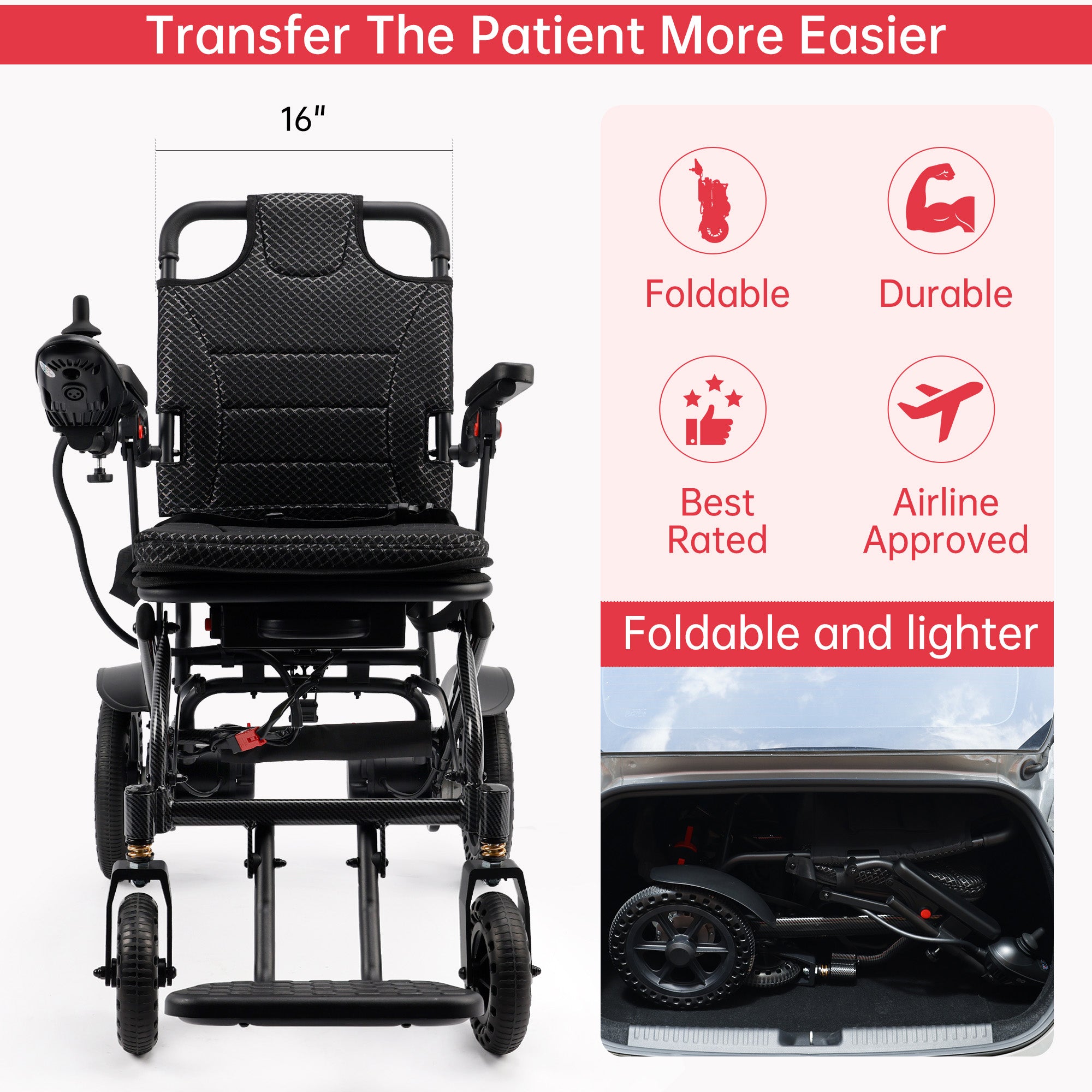 Foldable Electric Power Wheelchair, 46 lb Lightweight, Dual 180W Motors, 6Ah Airline-Ready Battery, 220 lb Capacity (Copy)
