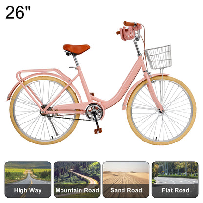 24/26 inch Women City Bicycle Beach Cruiser Bike with Basket & Rack