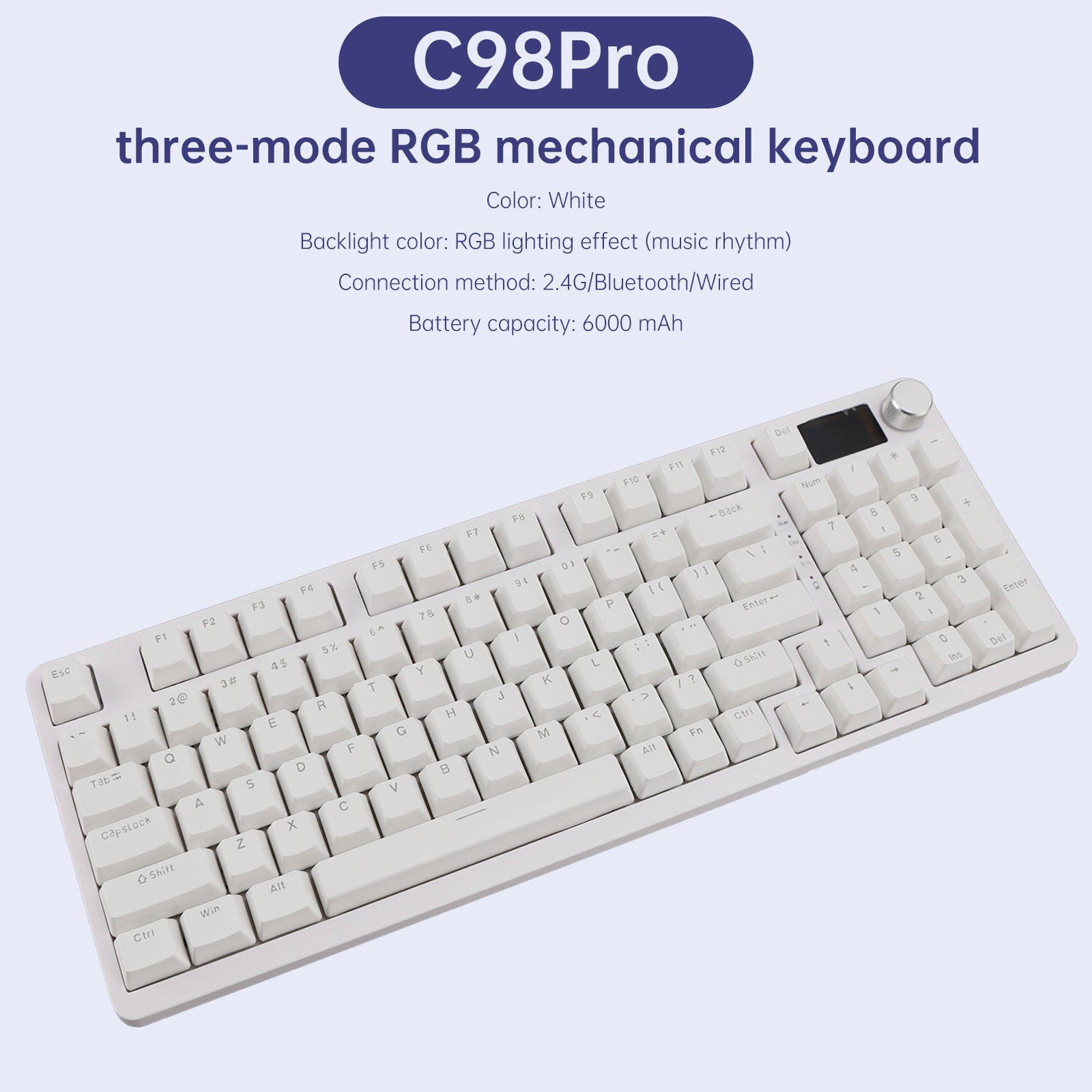 98-Key 2.4G Wireless Bluetooth Three-Mode Mechanical Keyboard RGB Hot-Swappable