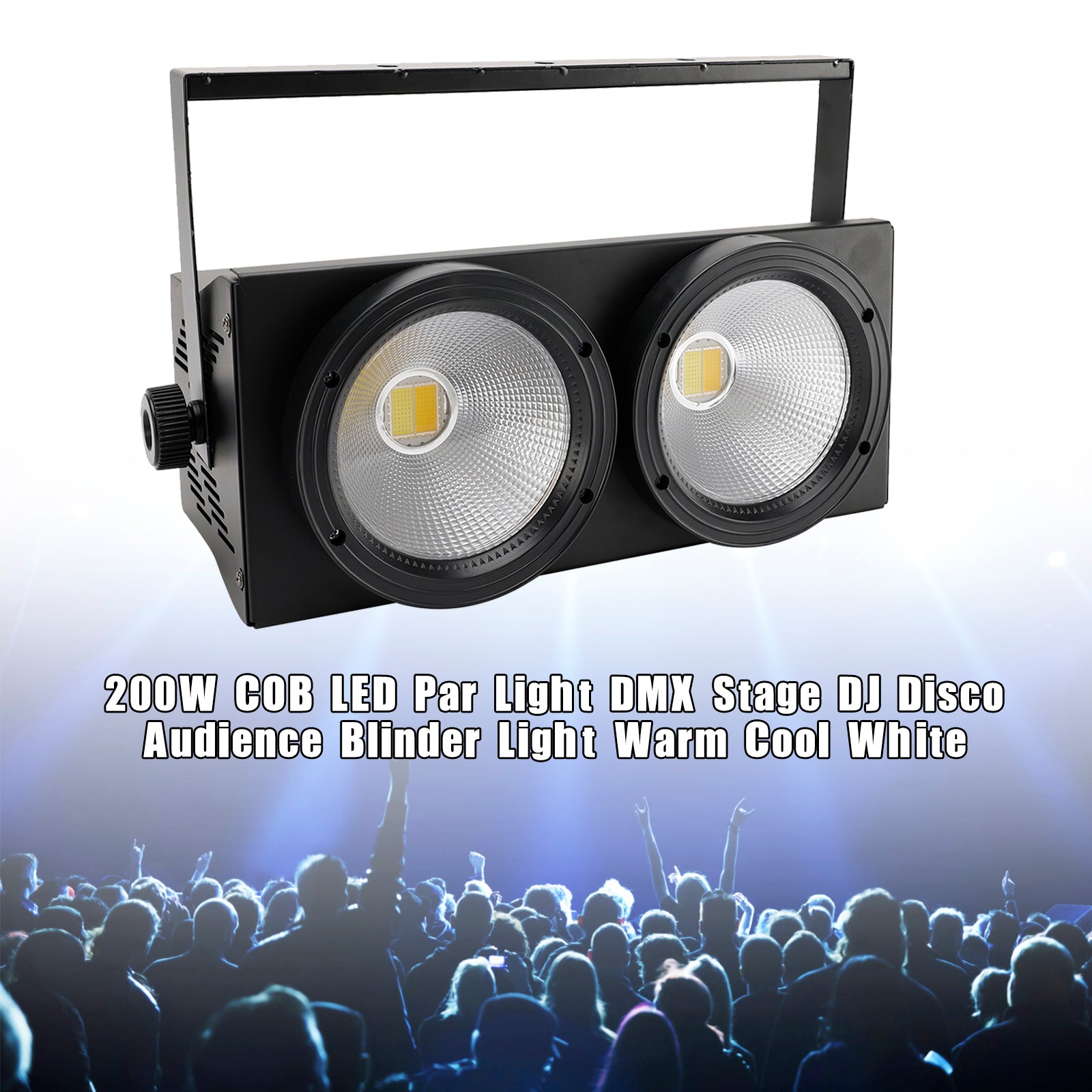 200W COB LED Audience Blinder Light, 2x100W Warm & Cool White (2-in-1) DMX Stage Par for Church & DJ